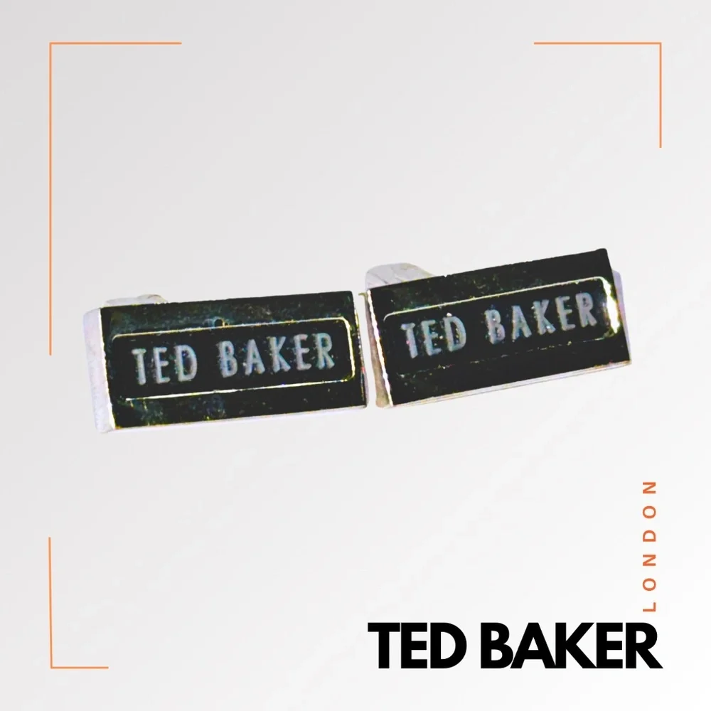 TED BAKER Men's Silver & Black Logo Cufflinks